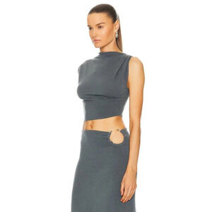 Jade Cropper Asymmetric Crop Top in Dye Grey XSmall New Womens Sleeveless Tank